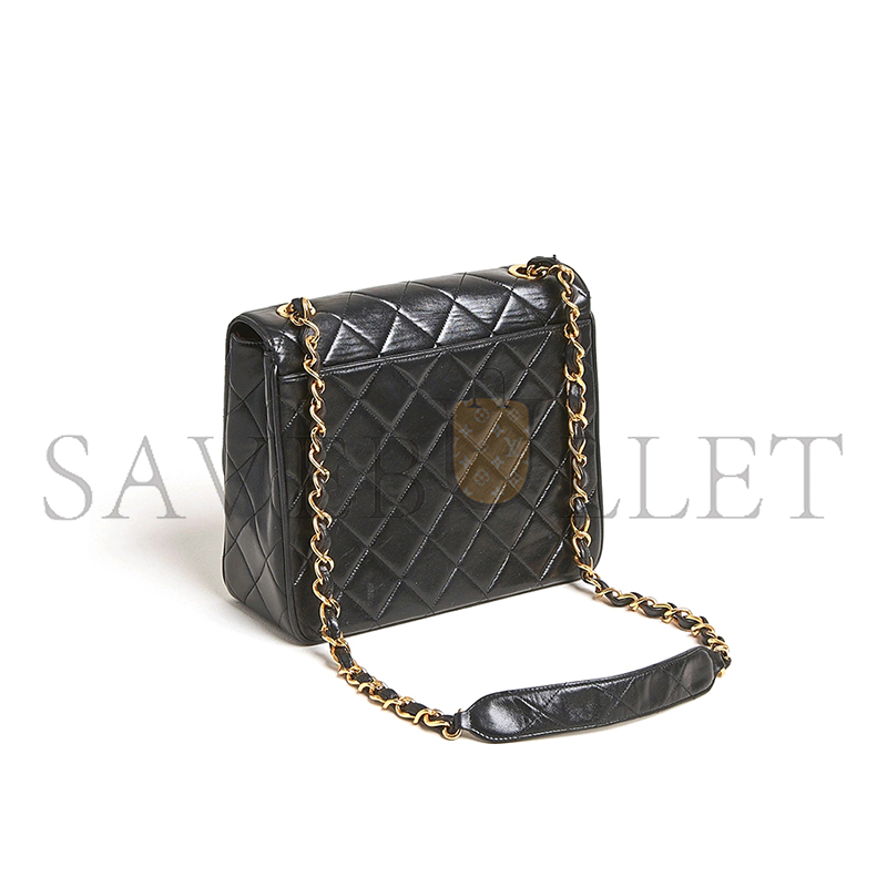 Ch**el classic flap bag deca squared lambskin black (25*20*9cm)